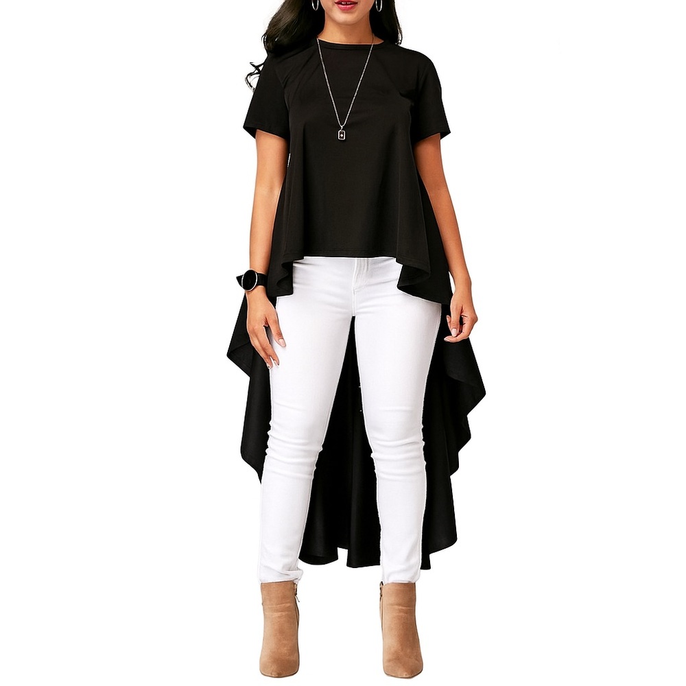 Gracia Elegant Black High Low Blouse Small